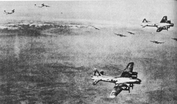 Kolissionskurs einer B-24 mit einer B-17 Staffel