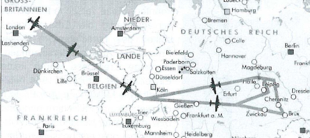 Flugroute der 8. USAAF Air Force