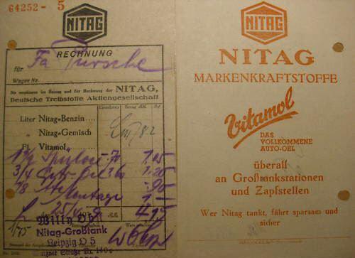 Tankstellenrechnung NITAG 1939