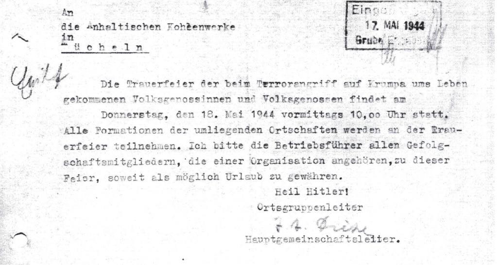 Schreiben an die AKW vom 17. Mai 1944