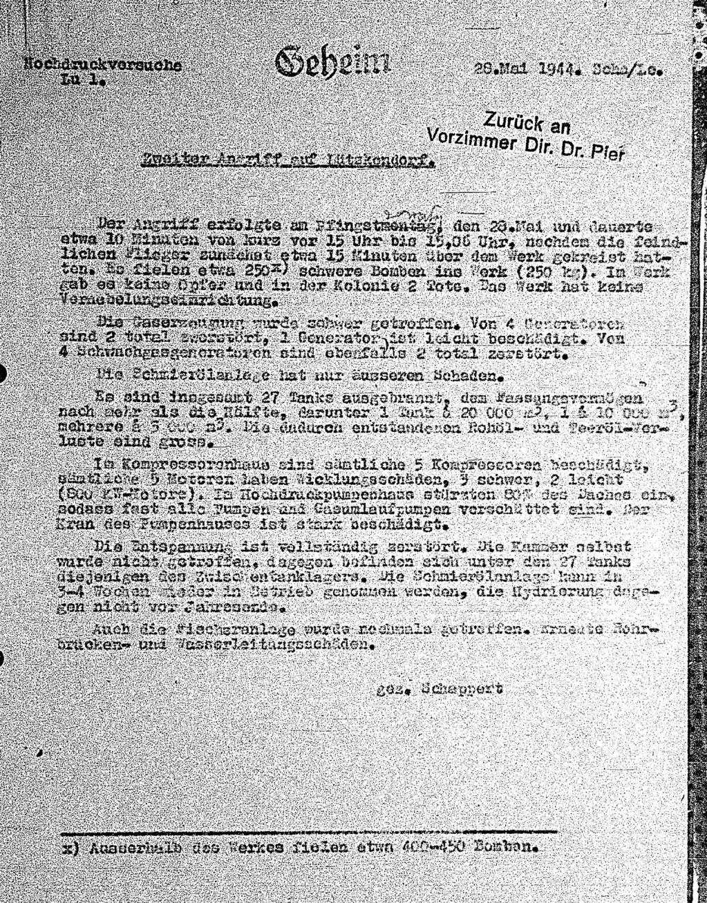 Bericht vom 28.5.1944 Werk Lützkendorf